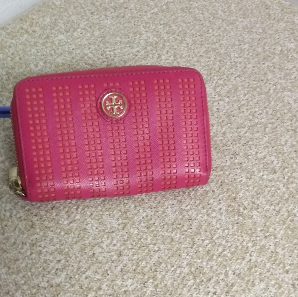 Tory Burch Fuchsia Perforated Zip Around Wallet